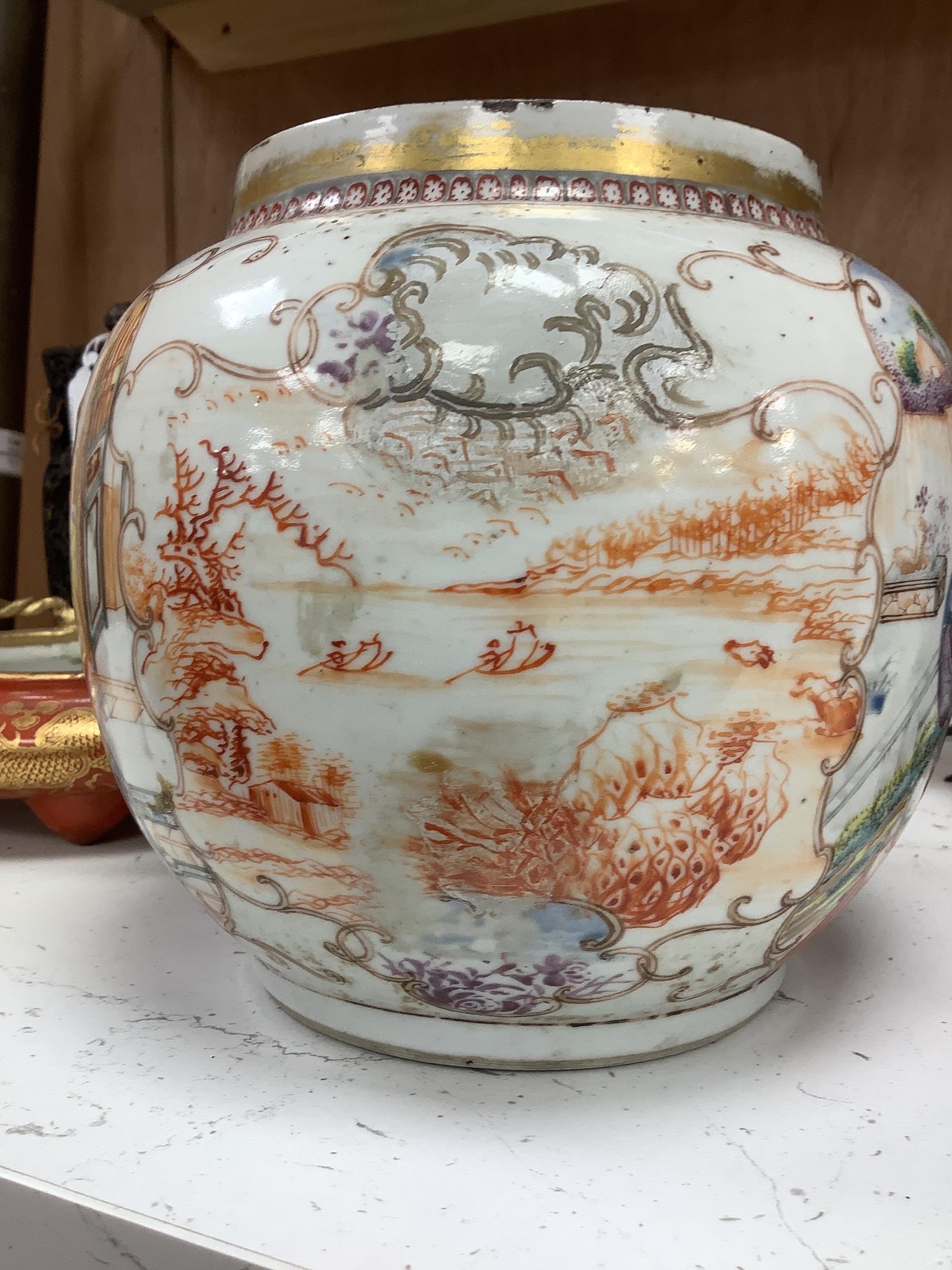 A group of mixed Chinese/Japanese ceramics to include three various jars, a vase, a censer and a lacquer jug, tallest 23cm